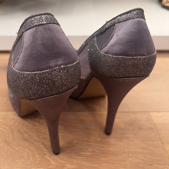 Enzo Angiolini Purple Peep-Toe Sparkling Satin Cutout Pumps. 6.5 - Picture 5 of 7